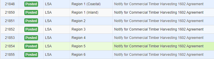 Standard Agreement Notification Types listed under "Project Name"